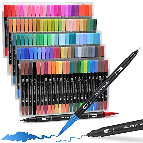 Dual Brush Pen Set:Filzstifte 120 Farben Pinselstifte Marker Fineliner Set Aquarell Farben Für Bullet Journal,Malbücher,Handlettering, Manga Kalligraphie stifte Malstifte Für Kinder und Erwachsene von JYUYNY