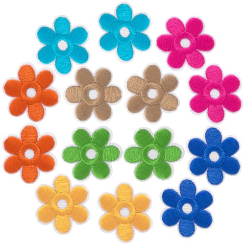 JYvivid 14 Stück Blumen zum Aufbügeln, 7 Farben, Kirschapplikation, bestickte Applikation zum Aufnähen von Kleidung, Taschen, Jacken, Jeans (3,4 cm) von JYvivid