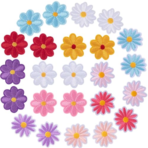 JYvivid 24 Stück Blumen-Aufnäher zum Aufbügeln, Gänseblümchen-Applikation, bestickte Applikation zum Aufnähen von Kleidung, Taschen, Jacken, Jeans (12 Stile) von JYvivid