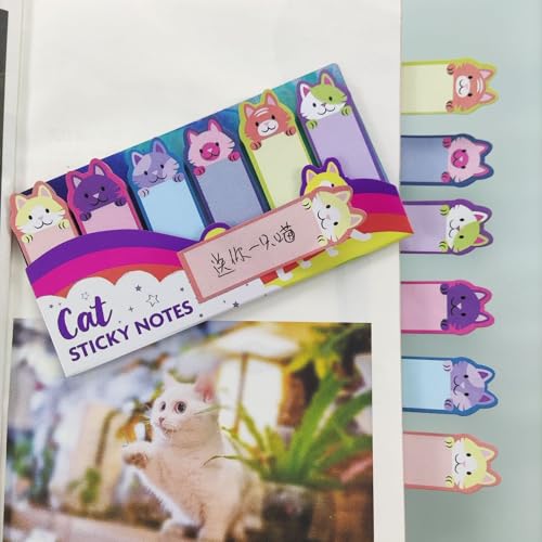 JZ Niedliche Katze Haftnotizen Set, 6 Bunte Designs mit Galaxie-Hintergrund, Dekorative Seitenmarkierungen für Arbeitszimmer und Büro von JZ