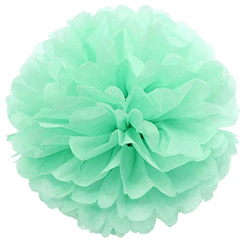 JZK 10 x Pompoms Pompons, 25cm Durchmesser, Seidenpapier blume Dekoration für Wohnzimmer Hochzeit Geburtstag Babyparty Kinder Party Weihnachten Silvester, Seladongrün von JZK