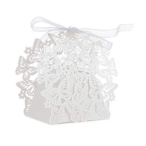 JZK 50x Schmetterling ausgehöhlt perlweiß Schachteln Hochzeitsgeschenke Hochzeits-Konfetti-Box, Hochzeitskonfettikasten kleine Party Geschenkboxen für Hochzeit, Geburtstag, Babyparty von JZK