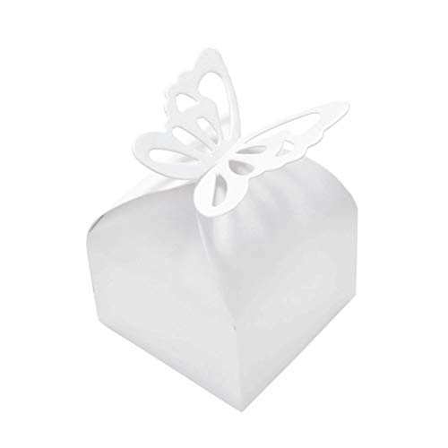 JZK 50x Weiße Schmetterlings Hochzeitsbevorzugungskästen, Geschenkbox für Gefälligkeiten Party-Süßigkeiten-Box Party-Konfetti-Box für Hochzeit, Geburtstag, Taufe, Heilige Kommunion, Weihnachten von JZK