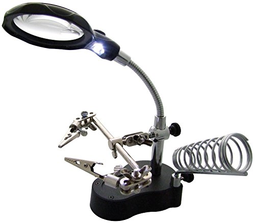 JZK Löthilfe-Lupenstation, (3.5X, 12x) Doppellupenlinse mit LED-Lichtlampe und Ständer Löten, Löthelfende Hände mit Lötkolbenständer, dritte Hand mit Lupe und Lötkolbenhalter Hilfe für Lötarbeiten von JZK