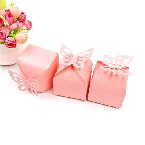 JZK 50x Rosa Schmetterlings Hochzeitsbevorzugungskästen, Geschenkbox für Gefälligkeiten Party-Süßigkeiten-Box Party-Konfetti-Box für Hochzeit, Geburtstag, Taufe, Heilige Kommunion, Weihnachten von JZK