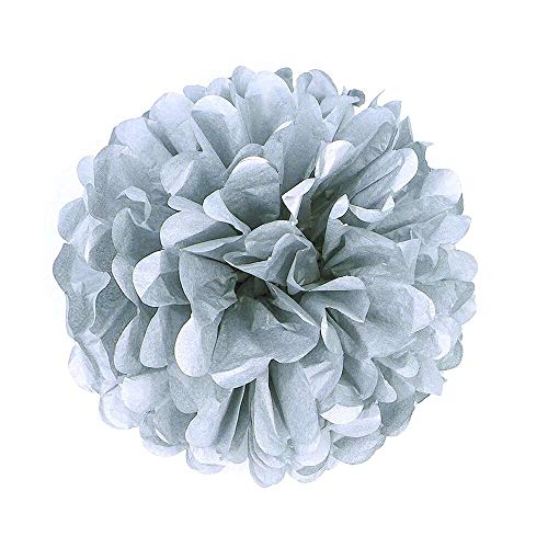 JZK 10 x Silber Pompoms Pompons, 25cm Durchmesser, Seidenpapier blume Dekoration für Wohnzimmer Hochzeit Geburtstag Babyparty Kinder Party Weihnachten Silvester von JZK