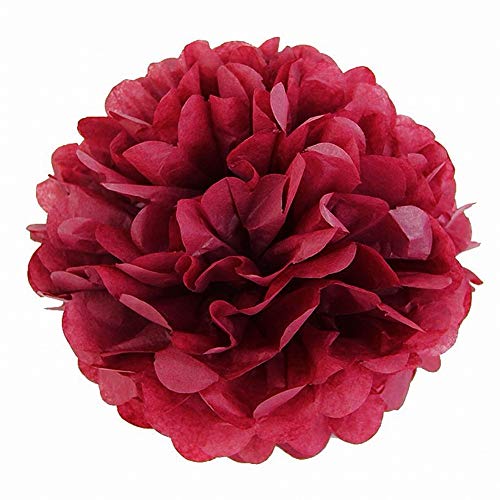 JZK 10 x Rot Pompoms Pompons, 25cm Durchmesser, Seidenpapier blume Dekoration für Wohnzimmer Hochzeit Geburtstag Babyparty Kinder Party Weihnachten Silvester von JZK