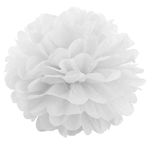 JZK 10 x Weiß Pompoms Pompons, 25cm Durchmesser, Seidenpapier blume Dekoration für Wohnzimmer Hochzeit Geburtstag Babyparty Kinder Party Weihnachten Silvester von JZK