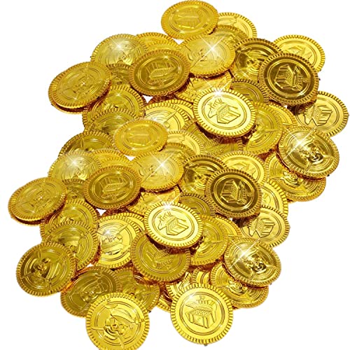 JZK 100 x Goldmünzen aus Kunststoff, gefälschte Piraten-Schatzsuche-Münzen, Spielzeug für Kinder, Mitbringsel, Partytüten für Halloween/Weihnachten/Kindergeburtstagsfeier JZK 100 x Goldmünzen aus Kunststoff, gefälschte Piraten-Schatzsuche-Münzen, Spielzeug für Kinder, Mitbringsel, Partytüten für Halloween/Weihnachten/Kindergeburtstagsfeier von JZK