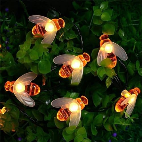 JZK 11m 60 Bienen Warmweiß LED Lichterkette Solarbetriebene Gartenleuchte Wasserdicht für Zaun/Baum, Solar Lichterkette für Party Dekoration, Outdoor Deko Licht Ornament für Rasen Terrasse von JZK