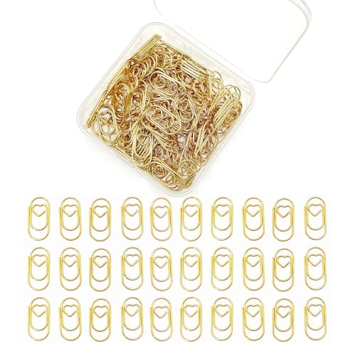 JZK 130 Stück 2cm Mini Herz Büroklammern gold kleine süße Aktenklammer für Hochzeitseinladungen mit Umschlägen, Dekorationen für Geburtskarten, neuartige Lesezeichen Seitenmarkierungen für Bücher von JZK