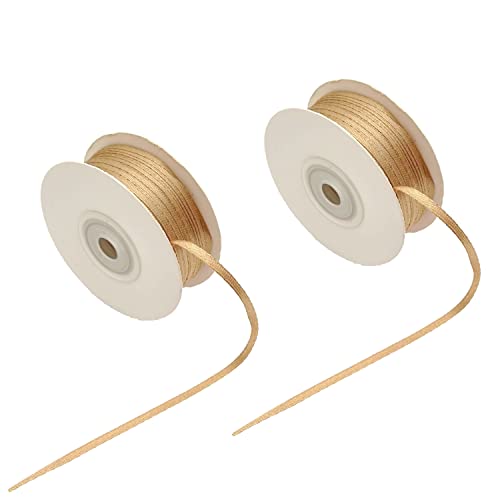 JZK 2 Rollen hellgoldenes Satinband von 3 mm Breite 90 m Länge Polyester Geschenkband für Hochzeit, Geburtstag Party und Zeremonien Dekoration von JZK