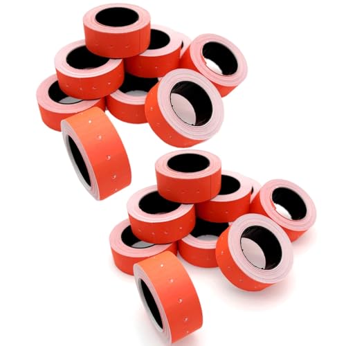 JZK 20 Rollen insgesamt 10000 Stück rot/neonorange Preisauszeichner-Etiketten, 21 mm x 12 mm, Preisauszeichner-Aufkleber, Papier-Preisauszeichner-Etiketten, 500 Stück pro Rolle von JZK