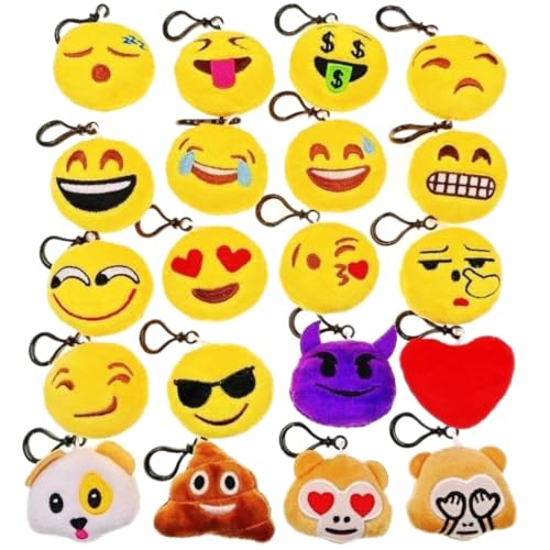 JZK 20 Stück Mini-Spielzeug aus Plüsch, 5 cm Emoji, Schlüsselanhänger, Emoji, für Kinder und Erwachsene, Geburtstagsfeiern, Partyzubehör, Partyzubehör von JZK