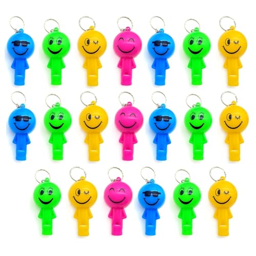 JZK 20x Emoticon Emoji LED-Glühpfeife Schlüsselbund Trillerpfeiffe Schlüsselanhänger Buntes Leuchtspielzeug für Kinder Leuchten im Dunkeln lustige Kleines Partygeschenke für Kindergeburtstag von JZK