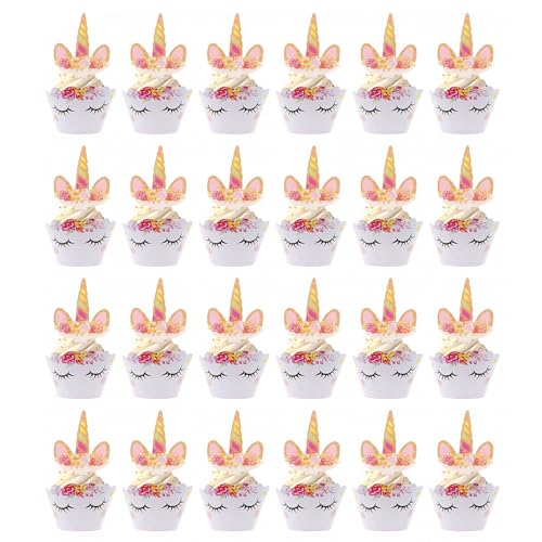 JZK 24 x Einhorn-Cupcake-Förmchen und -aufsätze, Einhorn-Horn und Ohren, Cupcake-Aufsätze, Regenbogen-Muffin-Wrapper, Cupcake-Einlagen, Dekoration für Kinder, Baby-Geburtstagsparty JZK 24 x Einhorn-Cupcake-Förmchen und -aufsätze, Einhorn-Horn und Ohren, Cupcake-Aufsätze, Regenbogen-Muffin-Wrapper, Cupcake-Einlagen, Dekoration für Kinder, Baby-Geburtstagsparty von JZK