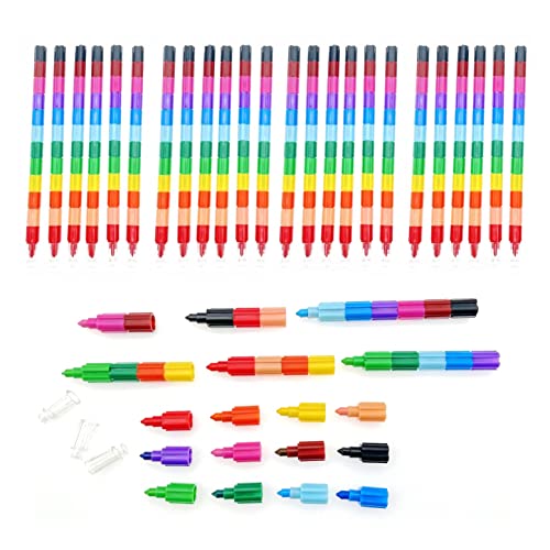 JZK 24 x mehrfarbige stapelbare Buntstifte für Kinder, stapelbare Buntstifte, Buntstifte, Kindergeburtstage, Partytütenfüller, Giveaways Geschenke für Jungen und Mädchen von JZK