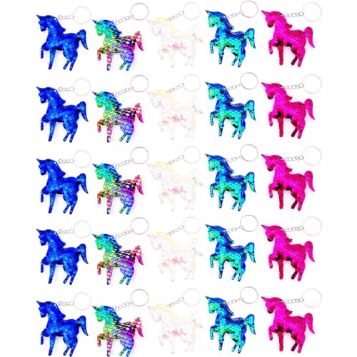 JZK 25 x Pailletten Einhorn Schlüsselanhänger für Kinder Party Gefälligkeiten Einhorn Thema Party Dekorationen Mädchen Geburtstag Party Tütenfüller Giveaways Geschenk, Spielpreise für Mädchen von JZK