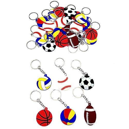JZK 30-teiliges Sportball-Schlüsselanhänger-Set für Kinder, Silikon-Fußball-Basketball-Schlüsselanhänger für Kindergeburtstage, Partytütenfüller, Kinderparty, Dankeschön, Mitgebsel von JZK