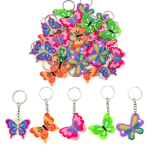 JZK 30-teiliges buntes Schmetterlings-Schlüsselanhänger-Set für Kinder, Mini-Schlüsselanhänger aus Gummi für Kinder Geburtstag Partygeschenke, Partytütenfüller für Kinder von JZK