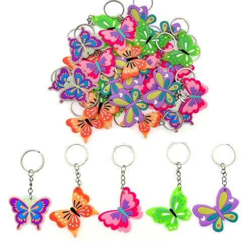 JZK 30-teiliges buntes Schmetterlings-Schlüsselanhänger-Set für Kinder, Mini-Schlüsselanhänger aus Gummi für Kinder Geburtstag Partygeschenke, Partytütenfüller für Kinder JZK 30-teiliges buntes Schmetterlings-Schlüsselanhänger-Set für Kinder, Mini-Schlüsselanhänger aus Gummi für Kinder Geburtstag Partygeschenke, Partytütenfüller für Kinder von JZK