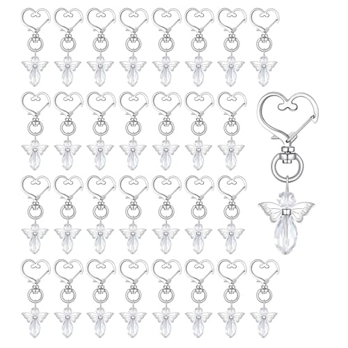 JZK 30 x Engel Schlüsselanhänger Kristall Fee Schlüsselanhänger Schlüssel Charms für Taufe, Baby Shower Party, Heilige Kommunion, Taufe, Hochzeit Engel Geschenke, Beerdigung Gefälligkeiten Erinnerung von JZK