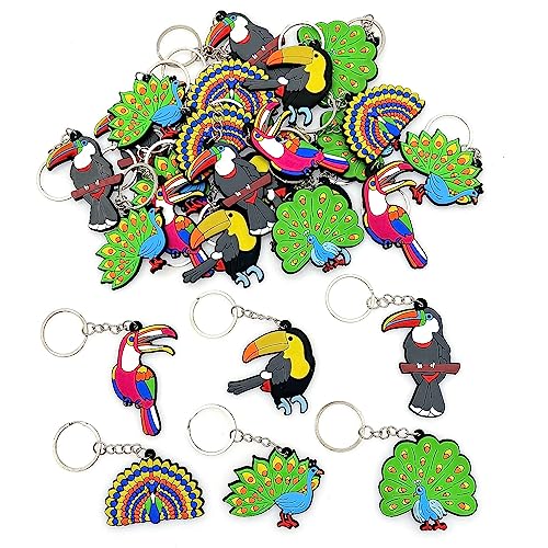 JZK 30x Pfauen Tukan Schlüsselanhänger für tropische Partygeschenke mottoparty Regenwald Vogel Partytütenfüller für Kinderparty Dankesgeschenke Werbegeschenke Dschungel Partyzubehör-Dekorationen von JZK