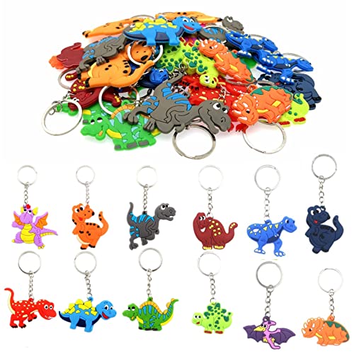 JZK 36x Silikon Dinosaurier Schlüsselanhänger-Set für Kinder, Schlüsselanhänger für Kindergeburtstagsgeschenke, Schlüsselanhänger für Kinderparty Taschenfüller, Kinderparty danke geschenk von JZK
