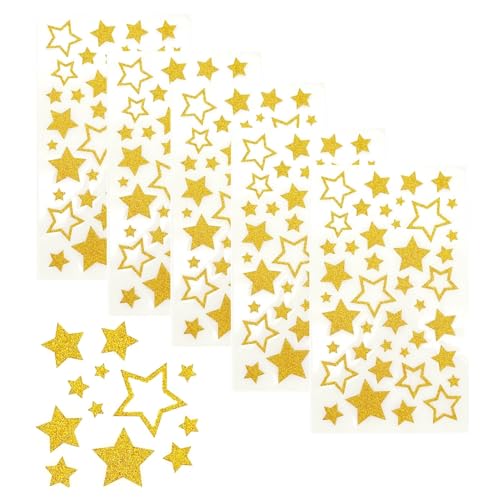 JZK 5 Blatt Gold Sterne Aufkleber Glitzer Selbstklebende Aufkleber Etiketten zum Basteln Glitzer Weihnachten Stern Aufkleber für Weihnachten Hochzeit Jahrestag Geburtstag Party Dekoration von JZK