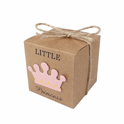 JZK 50x Little Princess Kraft Papier Geschenkbox Gastgeschenk Süßigkeiten Kartons Bonboniere Kasten Favour Box für Mädchen Geburtstag Party Taufe Babypartys Baby Shower von JZK
