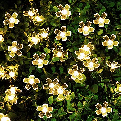 JZK 6,5 m Warm weiß Wasserdicht Solar LED Blumen Lichterketten, LED Lichterkette für Garten dekorationen, Innenbeleuchtung Dekoration für die Hochzeit Weihnachten Party von JZK