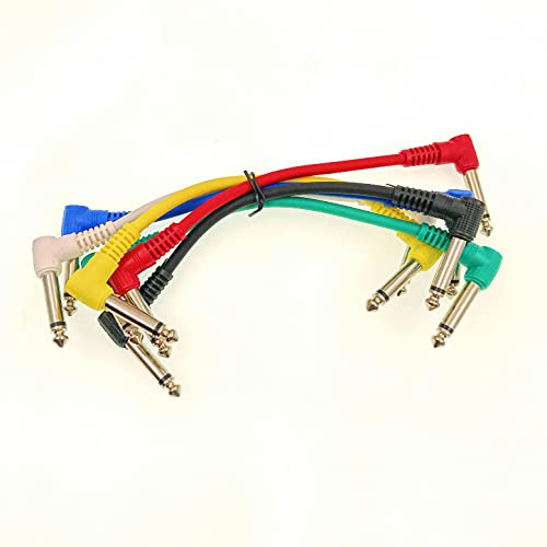 JZK 6 x Bunte Gitarren-Patchkabel mit 1/4 ”6.35 mm rechtwinkliger Monobuchse, 15 cm Gitarren-Patchkabeln für Effektpedal von Patchkabeln für Gitarre, Bass, Ukulele und Pedalboard von JZK