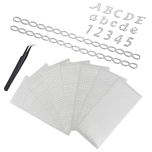 JZK 7 Blatt Kunststoff Metallic Silber Alphabet Buchstaben und Zahlen Aufkleber Kettenaufkleber mit Pinzette Groß- und Kleinbuchstaben Aufkleber Dekorative Aufkleber für Scrapbook Basteln Kerzen von JZK