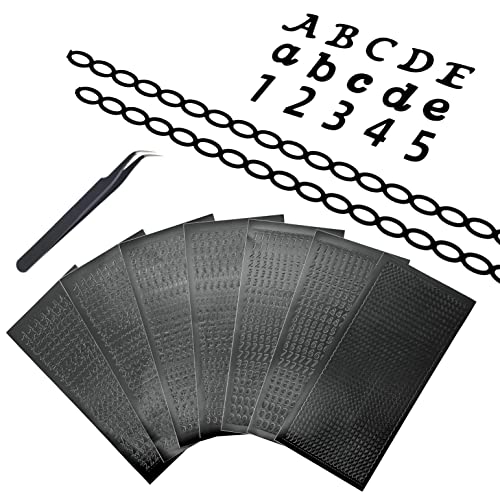 JZK 7 Blatt Kunststoff Schwarz Alphabet Buchstaben Zahlen Aufkleber Kettenaufkleber Mit Pinzette - Groß- und Kleinbuchstaben Dekorative Aufkleber für Scrapbook Basteln Kerzen von JZK