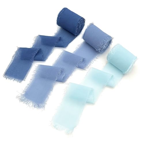 JZK Chiffonband mit rohem Rand, 5 m / Rolle, 4 cm breit, ausgefranste Chiffon-Geschenkbänder für Geschenke, Hochzeitseinladungen, Geschenkverpackungsband, Blumenstraußband, 3 Stück JZK Chiffonband mit rohem Rand, 5 m / Rolle, 4 cm breit, ausgefranste Chiffon-Geschenkbänder für Geschenke, Hochzeitseinladungen, Geschenkverpackungsband, Blumenstraußband, 3 Stück von JZK