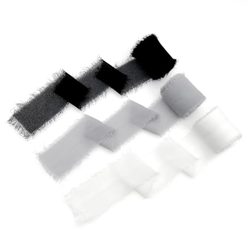 JZK Chiffonbänder, Schwarz, Grau, Weiß, 5 m / Rolle, 4 cm breit, Shabby-Chic, rustikal, für verschiedene Anlässe, lässig, feierlich, 3 Stück JZK Chiffonbänder, Schwarz, Grau, Weiß, 5 m / Rolle, 4 cm breit, Shabby-Chic, rustikal, für verschiedene Anlässe, lässig, feierlich, 3 Stück von JZK