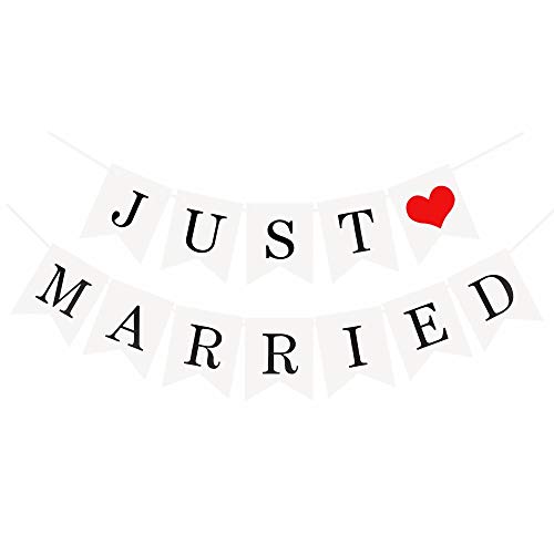 JZK "Just Married Wimpelkette Banner Flaggen mit Schleife, Dekoration für Hochzeit Fest oder Foto Photo Booth Fotografie (Just Married Banner) von JZK