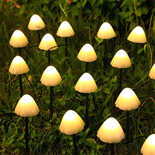 JZK Solar-Lichterkette für den Außenbereich, 12 LED-Solar-Pilz-Gartenlampe und 3,8 m lange Lichterketten – 8 Modi von warmweißen, wasserdichten Solarlichtern für Hochzeiten, Partys und Wege von JZK