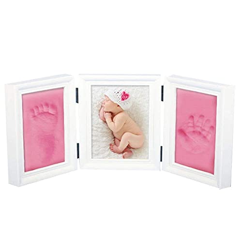 JZK Weiß Baby Handabdruck Fußabdruck Foto Rahmen Set, EN71 Spielzeug Test übergeben ungiftig Kind sicher, Geschenk für Mädchen Junge Babyparty Babyshower Taufe (rot Ton) von JZK