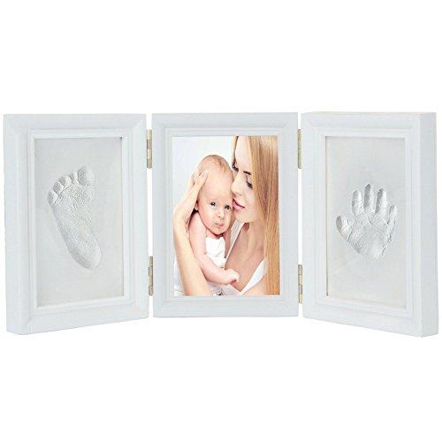 JZK Weiß Baby Handabdruck Fußabdruck Foto Rahmen Set, EN71 Spielzeug Test übergeben ungiftig Kind sicher, Geschenk für Mädchen Junge Babyparty Babyshower Taufe von JZK