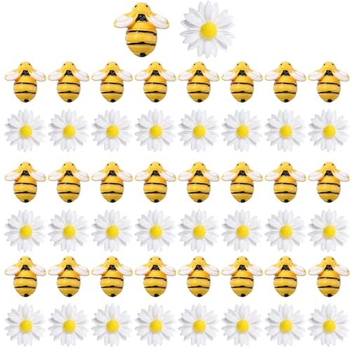 50pcs Bienenkuchen Dekorationen Mini niedliche Harzbienen mit Blumen Daisy für DIY Wrack Cupcake Dekor von JZLEJC