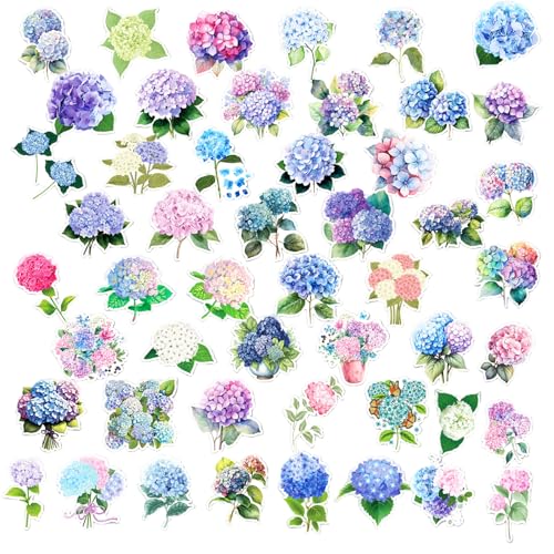 50pcs Blumenaufkleber, wasserdichte exquisite DIY-Hortensie-Blumenaufkleber mit Waldmotiven für Zeitschriften, Planer, Kalender, Wasserflaschen von JZLEJC