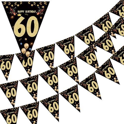JZLEJC Banner, Alles Gute zum 60. Geburtstag Banner 3PCS Schwarz und Gold 15 Flaggen Banner für Männer Frauen Dekorative Hängende Amme für Party 60. Geburtstagsdekorationen JZLEJC Banner, Alles Gute zum 60. Geburtstag Banner 3PCS Schwarz und Gold 15 Flaggen Banner für Männer Frauen Dekorative Hängende Amme für Party 60. Geburtstagsdekorationen von JZLEJC