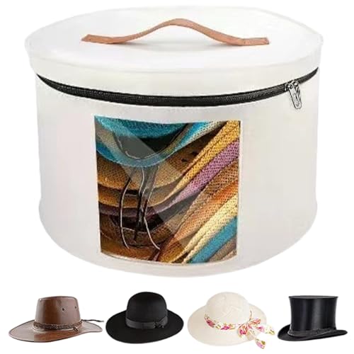 JZLEJC Hat Travel Case, Round Hat Box mit Reißverschluss Deckel und visuellem Fenster 16x10in, Handle, tragbarer Filzspeicherorganisator für Zuhause, Reisen, Weiß, Weiß JZLEJC Hat Travel Case, Round Hat Box mit Reißverschluss Deckel und visuellem Fenster 16x10in, Handle, tragbarer Filzspeicherorganisator für Zuhause, Reisen, Weiß, Weiß von JZLEJC