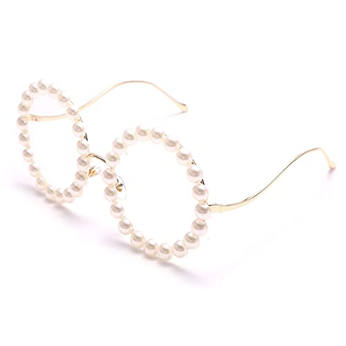 JZWCHQ Große Rahmen Runde handgefertigte Perlen-Sonnenbrille für den Außenbereich, Straßenschießen, Party, Urlaub, Brille (Farbe: D, Größe: Medium) von JZWCHQ