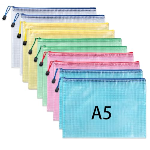 Dokumententasche A5,10 Stück Dokumententasche mit Reißverschluss Wasserdichte Dokumentenmappe A5 Beutel mit Reißverschluss, Plastiktasche Datei Taschen für Schule, Büro, Reise von JaAoyoo