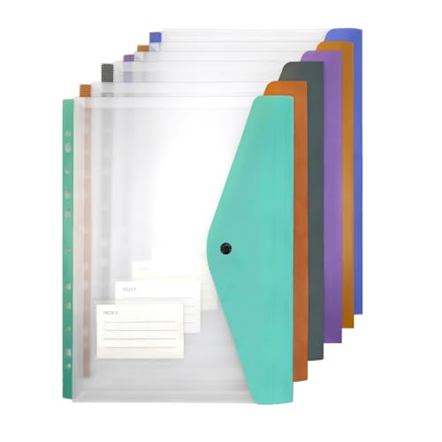Kunststoffhüllen A4, 6 Stück, gelocht, A4, erweiterbare Polytaschen, wasserdicht, Kunststoffhüllen für Papier, Schreibwaren für Schule, Büro, Zuhause (seitlich offen) von JaAoyoo