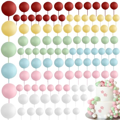 108 Stück Kugel-Kuchenaufsätze, Mini-Ballons für Kuchendekoration, Schaumstoffkugeln, Kuchendekorationen, DIY-Geburtstagskucheneinsatz (Farbe) von JaMalign