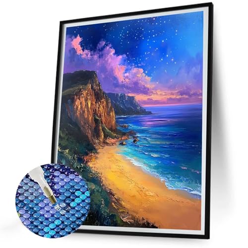 Diamond Painting Strand Diamond Painting xxl 60x80 5D Dimond Paintings Bilder Erwachsene Landschaft Runder Vollbohrer DlY Cross Embroidery Diamonds Art Kinder Basteln Set für Schlafzimmer Büro N-562 von Jaalinng