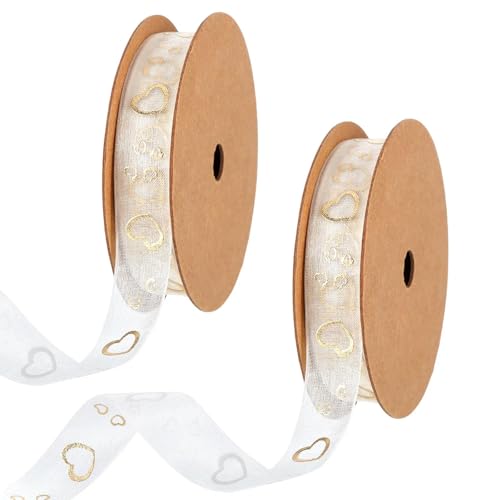 2 Rollen Satinband Gold,Herz Bedruckt Geschenkband Gold 1.6 cm,10 Yard/Rollen,Schneegarn Schleifenband,Stoffband für Handwerk,Geschenkverpackung,Blumen,Hochzeitsfeier,Brautschmuck 2 Rollen Satinband Gold,Herz Bedruckt Geschenkband Gold 1.6 cm,10 Yard/Rollen,Schneegarn Schleifenband,Stoffband für Handwerk,Geschenkverpackung,Blumen,Hochzeitsfeier,Brautschmuck von Jaarssho